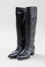 Load image into Gallery viewer, Miu Miu black leather knee high heeled boots with side silver zipper (7.5)
