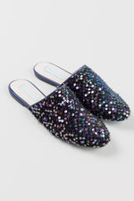 Load image into Gallery viewer, Betsey Johnson black and purple sequined flat mules (6)
