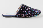 Load image into Gallery viewer, Betsey Johnson black and purple sequined flat mules (6)
