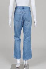 Load image into Gallery viewer, COS copped kick-flare mid rise light blue jeans (27)
