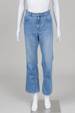 Load image into Gallery viewer, COS copped kick-flare mid rise light blue jeans (27)

