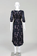 Load image into Gallery viewer, AllSaints black/pink floral crinkle 1/2 sleeve dress w/ hi-lo hem (36)

