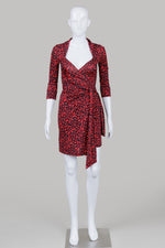 Load image into Gallery viewer, Diane von Furstenberg Black/Red Lip Print Silk Wrap Dress (0)
