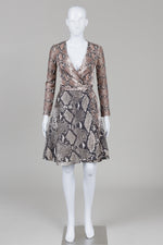 Load image into Gallery viewer, Diane von Furstenberg Brown Snake Print Silk Jersey Wrap Dress (2)

