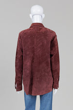 Load image into Gallery viewer, Victoria Leather Vintage Bordeaux Suede Shirt Jacket w/ Gold Studs (M)
