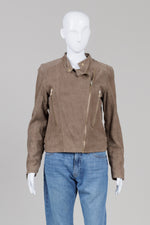 Load image into Gallery viewer, Mos Mosh Khaki Suede Moto Jacket (36)

