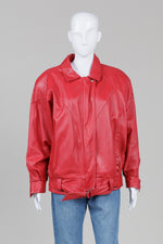 Load image into Gallery viewer, La Village du Cuir Vintage Red Leather Bomber Jacket (L)
