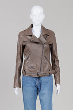 Load image into Gallery viewer, Danier Dark Taupe Leather Moto Jacket w/ Belt (XS)
