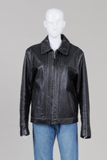 Load image into Gallery viewer, Danier Black Leather Zip Front Jacket w/ Contrast Stitching (M)
