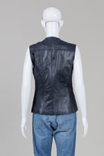 Load image into Gallery viewer, Danier Navy Leather Zip Vest (S)
