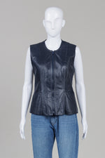 Load image into Gallery viewer, Danier Navy Leather Zip Vest (S)
