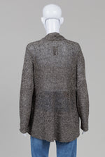 Load image into Gallery viewer, Eileen Fisher Black Salt &amp; Pepper Linen Open Front Cardigan (S)
