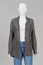 Load image into Gallery viewer, Eileen Fisher Black Salt &amp; Pepper Linen Open Front Cardigan (S)
