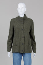 Load image into Gallery viewer, Eileen Fisher Green Wool Funnel Neck Cardigan (L)
