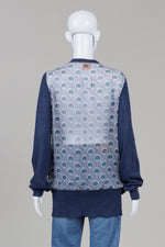 Load image into Gallery viewer, Tory Burch Navy V-front Cardigan w/ Peacock Print Silk Back (L)
