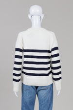 Load image into Gallery viewer, La Maille Sezane Ivory/Navy Stripe Crewneck Sweater (S)

