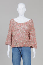 Load image into Gallery viewer, Moth Salmon/Green Loose Knit Sweater w/ 3/4 Sleeves (S)
