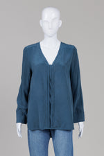 Load image into Gallery viewer, Vince Steel Blue V-front Blouse (M)
