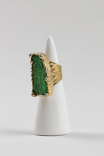 Load image into Gallery viewer, Green stone adjustable gold tone ring
