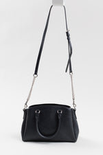 Load image into Gallery viewer, COACH three compartment black leather handbag w/ chain crossbody strap
