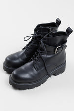 Load image into Gallery viewer, VAGABOND black leather combat boots w/ buckle strap detail (10)
