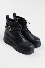 Load image into Gallery viewer, VAGABOND black leather combat boots w/ buckle strap detail (10)

