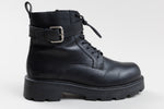 Load image into Gallery viewer, VAGABOND black leather combat boots w/ buckle strap detail (10)
