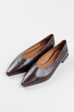 Load image into Gallery viewer, ANGEL ALARCON deep brown pointed ostrich leather flat, new condition (38)
