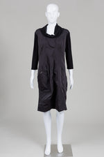 Load image into Gallery viewer, Joseph Ribkoff black 3/4 sleeve midi dress with draped cowl neckline and textured panels (14)
