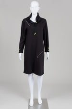 Load image into Gallery viewer, Dolcezza black long sleeve adjustable cowl neck tunic dress with neon accents (L)
