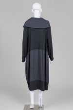 Load image into Gallery viewer, Peruzzi charcoal grey long sleeve, draped cowl neck line, panel-pleated skirt (42)
