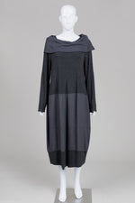 Load image into Gallery viewer, Peruzzi charcoal grey long sleeve, draped cowl neck line, panel-pleated skirt (42)
