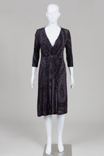 Load image into Gallery viewer, Etro grey &amp; black patterned dress with crossover V-neck and 3/4 sleeves (42)
