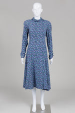 Load image into Gallery viewer, Laura Ashley long-sleeved blue floral turtleneck dress with flared skirt (10)
