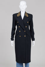 Load image into Gallery viewer, Dana Buchman Vintage black DB coat with gold embroidered collar (4)
