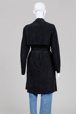 Load image into Gallery viewer, (blanknyc) black faux suede trench coat with self belt (M)

