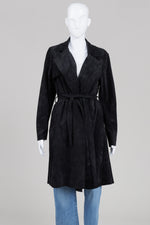 Load image into Gallery viewer, (blanknyc) black faux suede trench coat with self belt (M)
