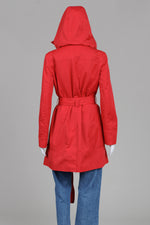 Load image into Gallery viewer, Michael Kors, red trench coat with removable hood with self belt (S)
