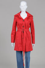 Load image into Gallery viewer, Michael Kors, red trench coat with removable hood with self belt (S)
