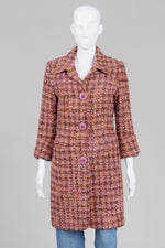 Load image into Gallery viewer, Jacqueline Conoir pink &amp; multi-coloured tweed coat with notch lapel and front button closure.
