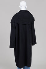 Load image into Gallery viewer, Rodika Zanian black  hooded wrap coat with wide shawl collar
