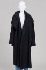 Load image into Gallery viewer, Rodika Zanian black  hooded wrap coat with wide shawl collar
