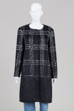 Load image into Gallery viewer, Eileen Fisher black and whiteplaid collarless coat (S)
