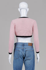 Load image into Gallery viewer, Ports pink knit cropped cardigan with black trim (M)
