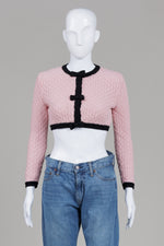 Load image into Gallery viewer, Ports pink knit cropped cardigan with black trim (M)
