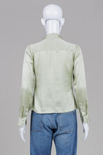 Load image into Gallery viewer, Sandra Angelozzi light green silk button down shirt (S)
