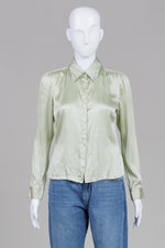 Load image into Gallery viewer, Sandra Angelozzi light green silk button down shirt (S)
