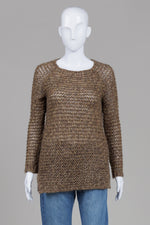 Load image into Gallery viewer, Massimo Dutti tan chunky knit mohair sweater with relaxed crewneck fit (S)
