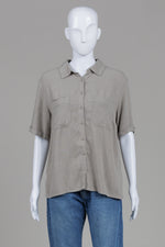 Load image into Gallery viewer, Simon Chang vintage sage short-sleeve button down collared shirt (M)
