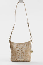 Load image into Gallery viewer, Brahmin Cream and tan croc-embossed leather crossbody bag with glossy finish and gold-tone hardware
